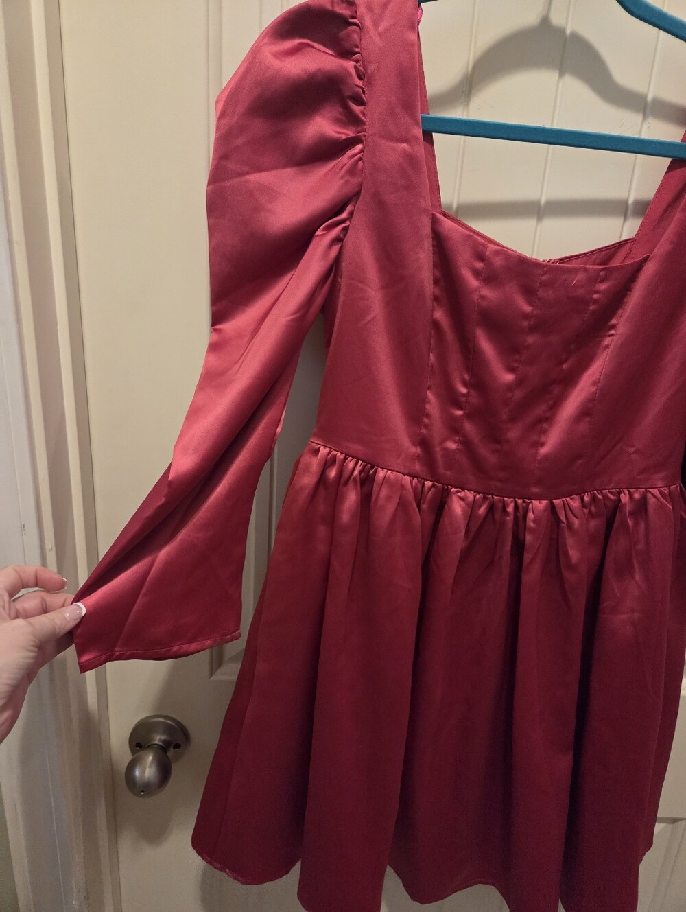 Mustard Seed Puff Sleeve Satin Dress Medium - Picture 2 of 8